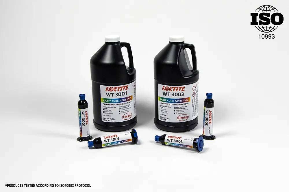 
乐泰 WT 3001 和乐泰 WT 3003 是新型医疗级光固化粘合剂，适用于外壳、密封和粘接应用，已通过 ISO10993 协议测试。