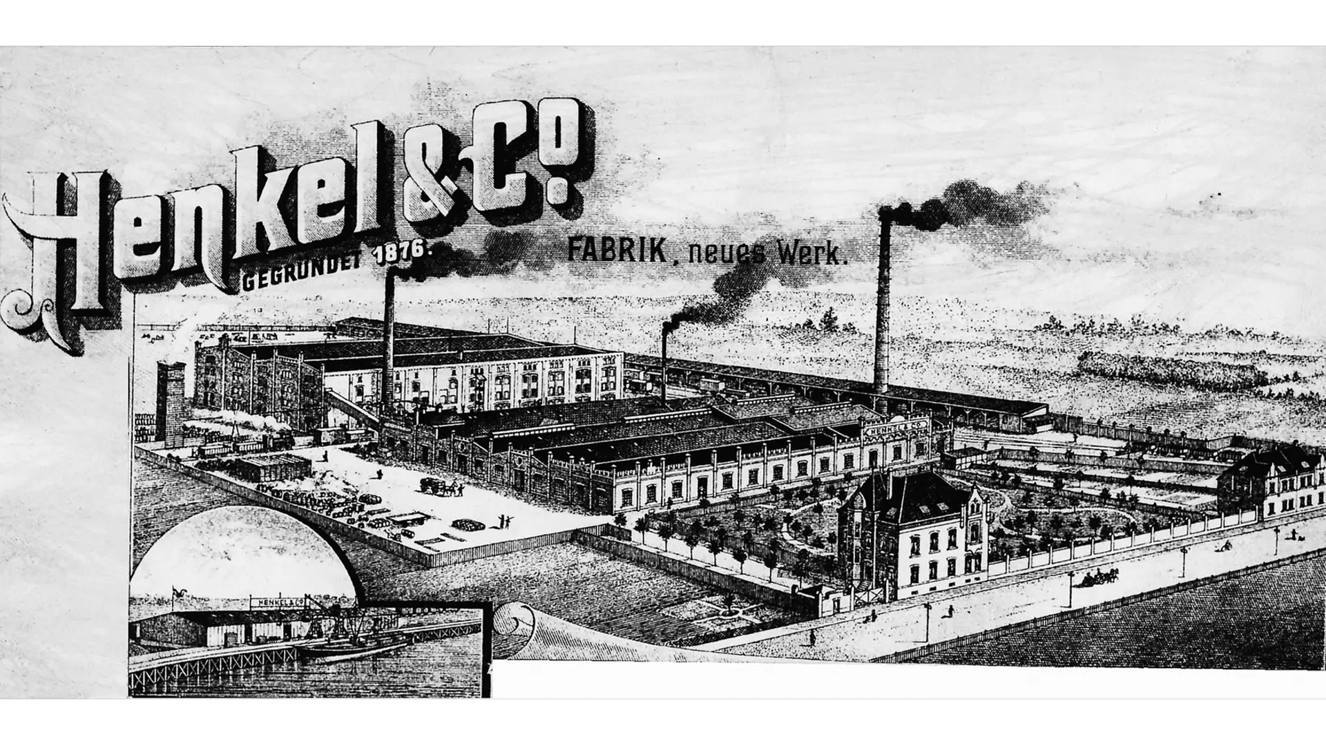 汉高信笺抬头，左下角印有霍尔索森工厂及Reisholz港口部分区域。