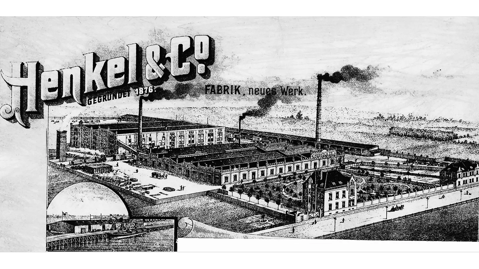 汉高信笺抬头，左下角印有霍尔索森工厂及Reisholz港口部分区域。