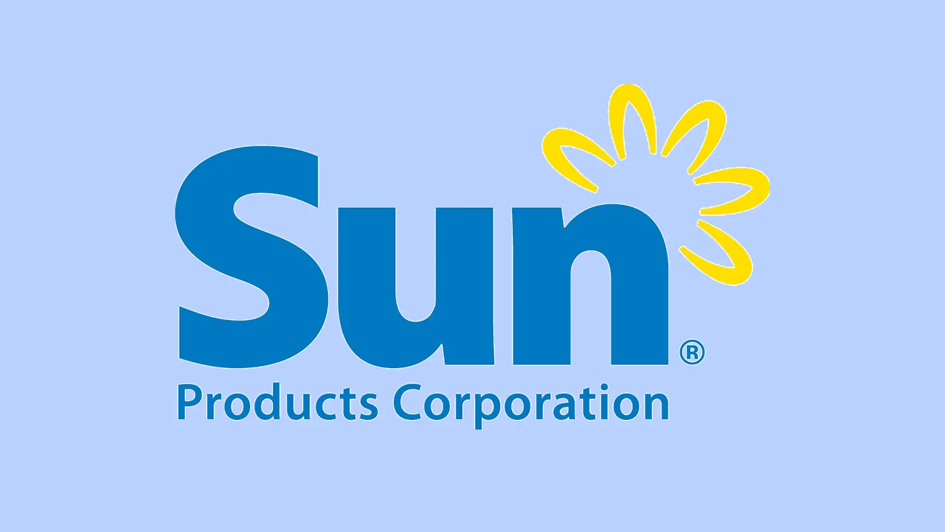 蓝色背景上的Sun Products公司标识。